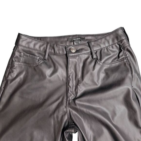 Forever 21 Black Faux Leather 70s Disco Retro Flare Pants Jeans - Picture 5 of 11